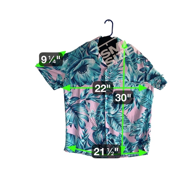 Original Use Tropical Floral Rayon Shirt Pink & Teal Summer Resort Button Up - Picture 9 of 15